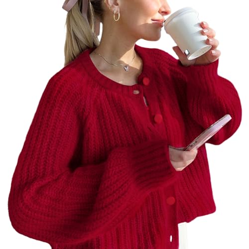 VDWIP Women's Cardigan Sweaters Button Down Open Front Chunky Cardigan Long Sleeve Cropped Y2k Knit Outerwear