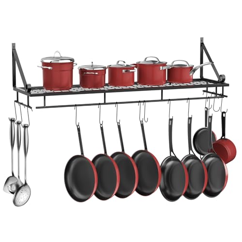 XEMQENER Appendiabiti da parete con 10 ganci rimovibili, mensola da parete con barra per asciugamani, organizer per utensili da cucina e bagno 90*24*25cm