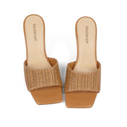 Image of Modatope Womens Heeled Sandals Open Square Toe Heels Chunky Block Heel Slip On Sandals for Women