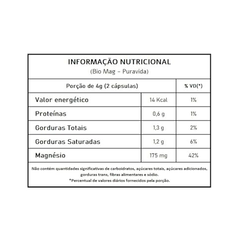 2x Bio Mag - Magnésio Quelato- Pura Vida - 60 Capsulas