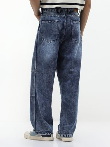 Image of Urbano Fashion Men's Loose Baggy Fit Cut and Sew Panelled Jeans Non-Stretchable