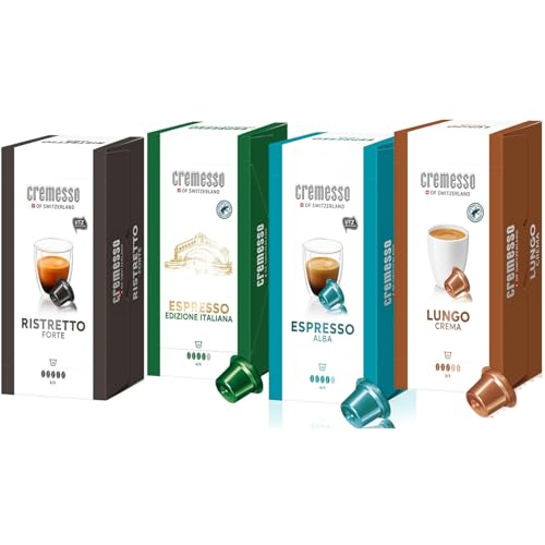 Cremesso - Selection 1-4 verschiedene Kaffee Varietäten - je 1x RISTRETTO FORTE ESPRESSO Editione Italiana ESPRESSO ALBA und LUNGO CREMA zu je 16 Kapseln 4er Pack (4x 16 Stück)