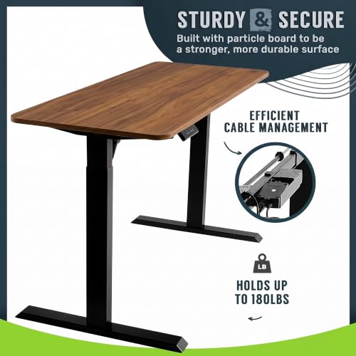 Image of TechOrbits Electric Standing Desk Frame 60 x 24 Inch Tabletop - Motorized Workstation Two Leg Stand Up Desk with Memory Settings and Telescopic Sit Stand Height Adjustment (Black Frame /Wood BrownTop)