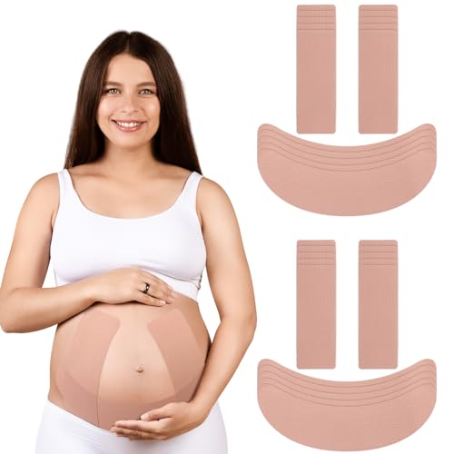 Geiserailie 10 Sets Pregnancy Belly Band Tape Hypoallergenic Pre-cut Maternity Belly Band Support Relief Round Ligament Back Pain Pregnancy Women Must Haves for Pregnant Women Gift