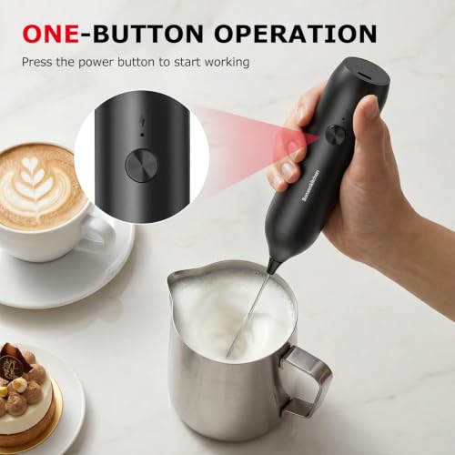 Image of Bonsenkitchen Rechargeable Milk Frother Handheld, Electric Foam Maker with Stainless Steel Whisk, Charging USB-C, Portable Hand Wand Drink Mixer for Coffee Matcha Lattes Cappuccino, Kitchen Gifts