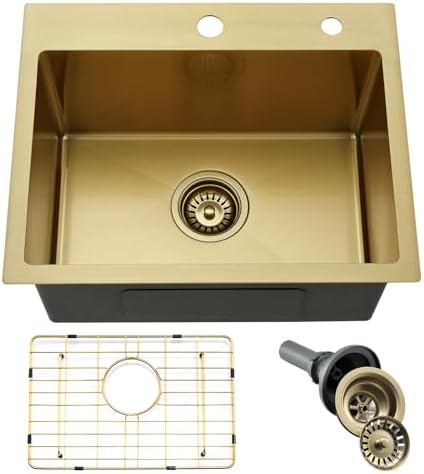 Gold Kitchen Sink Bar Square Sink 304 RVS Single Bowl Sink Ingebouwde Sink Met Drain Rack Kan Onderbouw Worden Geïnstalleerd (Color : Gold, S : 55x40x21.5cm