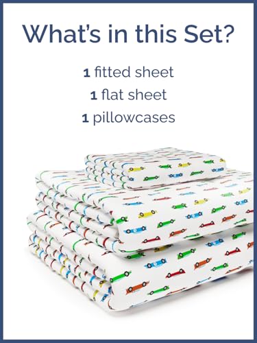 Image of Kids Twin XL Size Cars Bed Sheets - 3 Piece Kids Cars Sheet Set | Cars Themed Bedding, Ultra-Soft, Cute & Cozy, Breathable & Machine Washable, Kids Bed Set for Boys, Girls, Teens & Toddlers