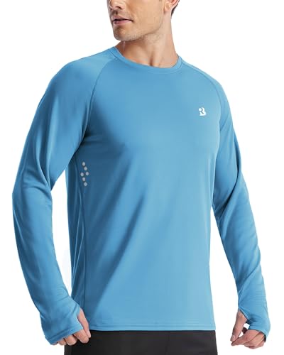 Roadbox Men's UPF 50+ Swim Rash Guard, UV Sun Protection SPF Water Shirts Long Sleeve, Quick Dry Cool Dry Lightweight Fishing Hiking Running T-Shirt