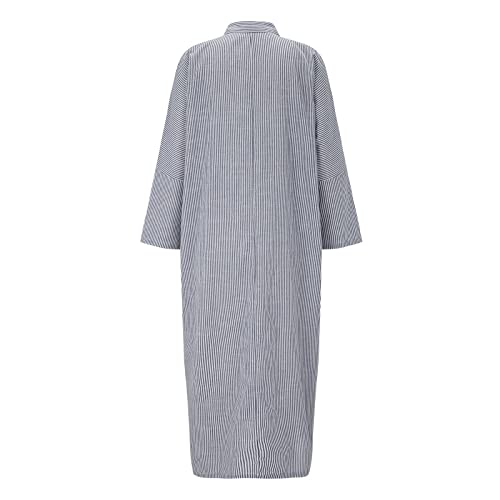 FYQCY Women Stripe Cotton and Linen Shirt Dress Casual Loose Maxi Dresses Sweater Dresses for Women Christmas - Thumbnail 3