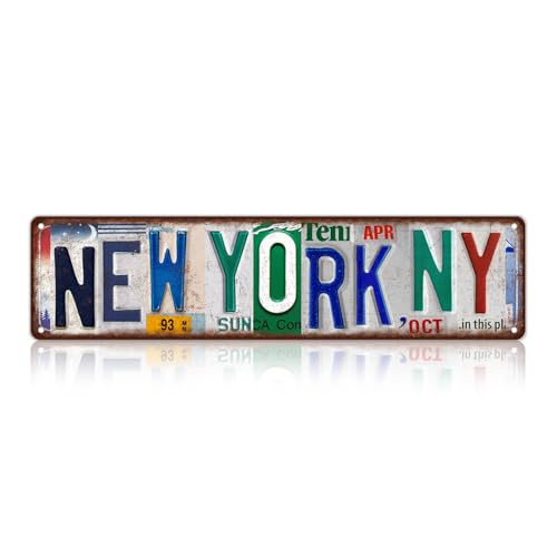 TREEPERI Vintage City Street Sign New York,NY Wall Decor Metal Tin Signs for Bar Home Bedroom Garage