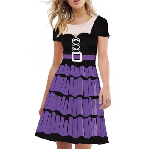 Image of POLERO Sunflower Dress for Women Floral Summer Dresses Short Sleeve Casual Sundresses Midi Dresses