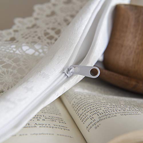 Pack Of 2 Throw Pillow Covers Cases For Couch Sofa Lace Ruffles Pillow Cover Sham Cushion Cover Square Decorative Pillowcase 18" X 18" 2Pcs White #TOP4