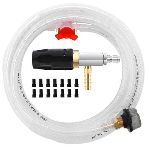 JOEJET Downstream Injector for Pressure Washer, Adjustable Chemical Injector Kit, Variable Power Washer Long Range Nozzle External Injection, 15 FT Siphon Hose, 2-2.5 GPM