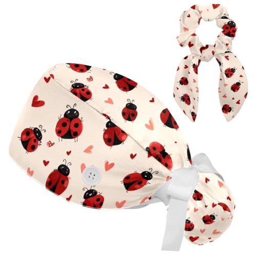 Image of Butterfly Scrub Cap Women with Ponytail & Buttons Adjustable Surgical Nurse Hat with Cotton Sweatband for Long Hair