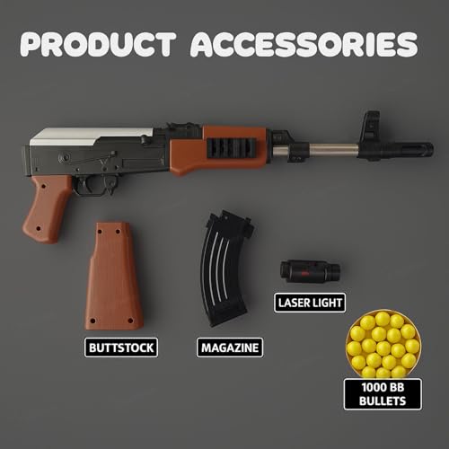 Image of Graphene 1000 Bullets AK 47 Toy Gun for Kids Boys with Laser Light 24 Inch Long Blaster Sniper Rifle Machine Ak47 BB Bullet Gun Shooting Army Pistol Police Gun Toy Not for Kids Below 14 Years