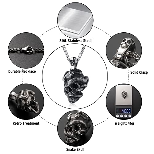 Skull Necklace for Men Stainless Steel Gothic Punk Emo Biker Necklace Jewelry for Men 60cm2