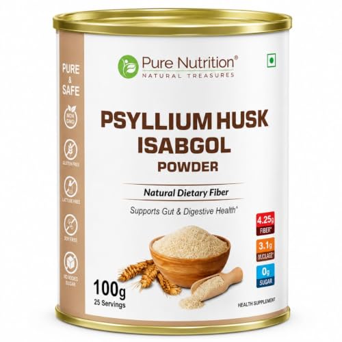 Image of Pure Nutrition Psyllium Husk Isabgol Powder, 100g | Natural Dietary Fiber Supplement | Supports Digestive & Gut Health | Helps Ease Irregularity & Bloating | Gluten Free, No Sugar Added