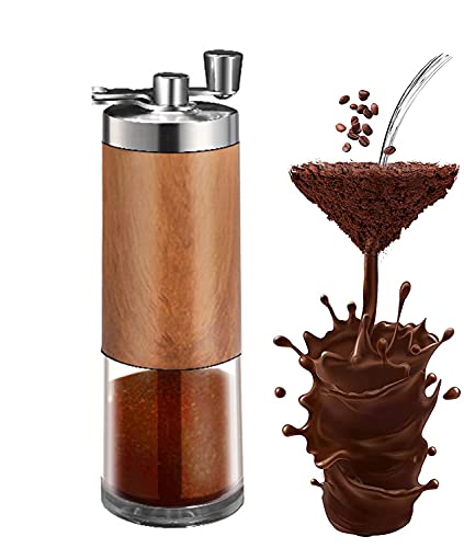 Portable Manual Coffee Grinder, Justup Wooden Coffee Bean Mill Burr Coffee Grinder Hand Coffee Grinder for Drip Coffee, Espresso, French Press Portable Travel Camping Adjustable (Wooden)