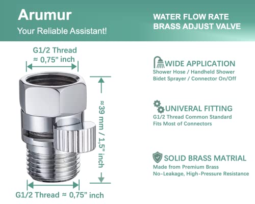 Arumur Brass Water Flow Control Shut-Off Valve,Adjust Flow Rate,Reduce Water Volume,Water Pressure Regulator & Flow Restrictor For Rain Shower Head,Handle Shower,Handheld Bidet Sprayer,Shower Arm&Hose #TOP1