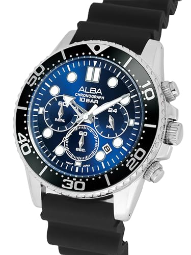ALBA Silicone Men Analog Wristwatch At3J47X1, Blue Dial, Black Band - Image 2