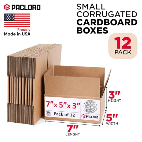 Image of Small Cardboard Boxes 7 inchL x 5 inchW x 3 inchH (Pack of 12) - USA-Made Packing Boxes for Moving, Shipping, or Storage - USPS, UPS, FedEx Approved - Professional Packing Supplies for Moving