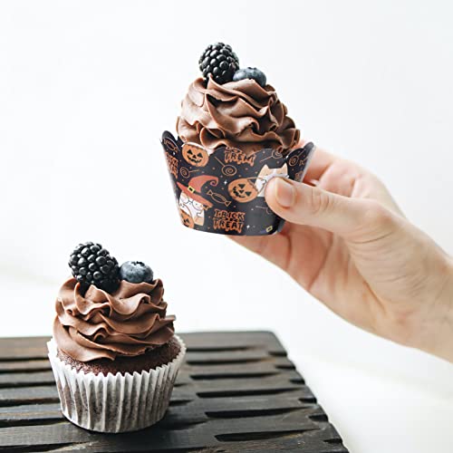 Pretyzoom 96 Unidades Inserção De Bolo De Halloween Forminhas De Cupcake Morcego Fantasma Xícaras De