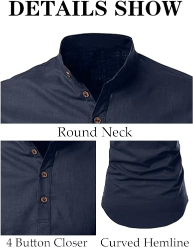 Image of FINIVO FASHION Men's Cotton Blend Solid Full Sleeve Short Kurta Shirt, Regular Fit Solid Pattern Mandarin Collar Straight Kurta Shirt