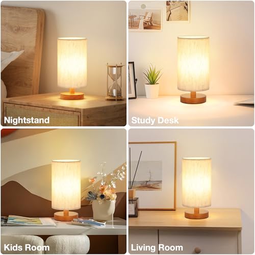 Image of Fenmzee Small Lamps Set of 2 - Inline Control, Bedside Table Lamp for Bedroom with 3000K A15 LED Blub, Easy Assembly (Cream Shade - Walnut Base Set of 2, 9 inch Inline Control)