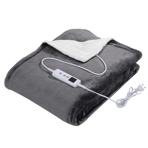 Levesolls Elektrische deken, 200 x 180 cm, verwarmingskussen, 10 temperaturen, 9 timerinstellingen, donkergrijs