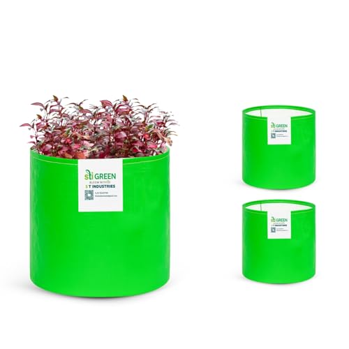 Image of HDPE Grow Bags for Plants 6X9 Inch (Pack of 3) | 260 GSM Heavy Duty UV-Protected Round Green Colour Plant Bags for Terrace and Vegetable Gardening | Strong & Reusable|