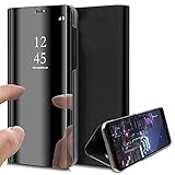 HMTECH LG V40 / LG V40 ThinQ Hülle Plating Überzug Spiegel Mirror Makeup Flip PU Lederhülle im Bookstyle Hart PC Magnetverschluss Standfunktion Schutzhülle für LG V40/ LG V40 ThinQ,Black Mirror PU