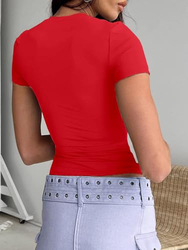 Image of Dwnval Womens Classic Short Sleeve Summer TOS Crew Neck Slim Fit Crop T Shirt