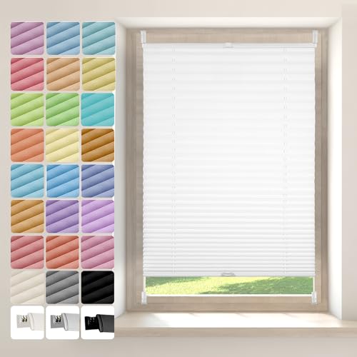 Allesin zen Plissee ohne Bohren Plissees Klemmfix Weiß 35x130cm (BxH), Easyfix Faltrollo Plisseerollo mit Klemmträger, Jalousie Rollos für Tür & Fenster, Sichtschutz und Sonnenschutz