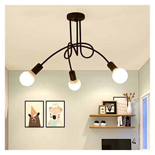 Plafonnier LED E27 en fer forgé rétro luminaire noir et blanc pour salon