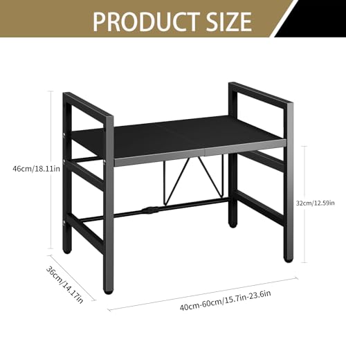 UBRAVOO Adjustable Microwave Oven Rack with Hooks, 100 kg Capacity, Space-Saving Kitchen Shelf with Storage Organizer (Black) - Image 3