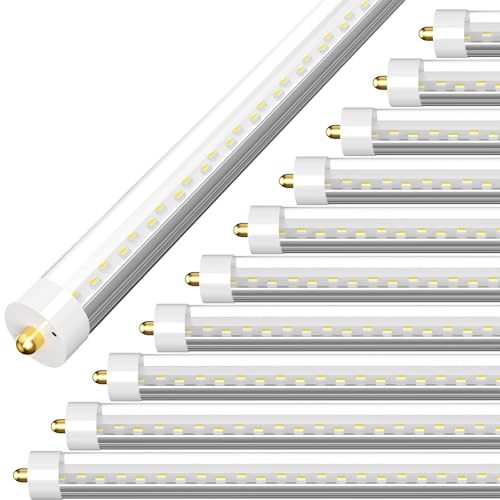 YAHOLUMIN 8ft LED Bulbs 50W 6500LM 6000K FA8 Single Pin LED Ballast Bypass Tube Lights Clear Cover F96 T8 T10 T12 8 Foot LED Shop Lights to Fluorescent Replacement for Workshop Warehouse 10 Pack