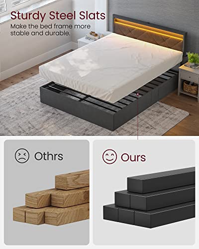 Vasagle Led Bed Frame Queen Size With Headboard And 4 Drawers, 1 Usb Port And 1 Type C Port, Adjustable Upholstered Headboard, No Box Spring Needed, Grey Urmb821G71 #TOP5