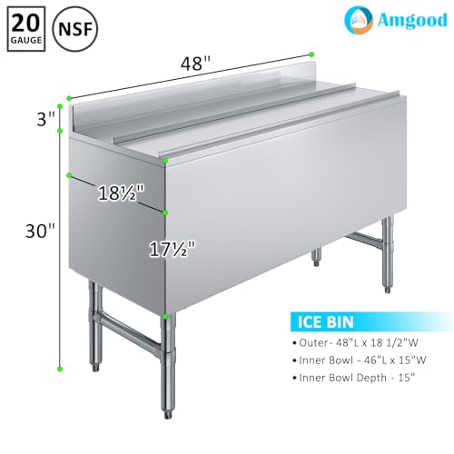 Image of AmGood 18.5 in. x 48 in. Underbar Ice Bin with Sliding Lid | NSF | Stainless Steel Ice Chest with Sliding Lid