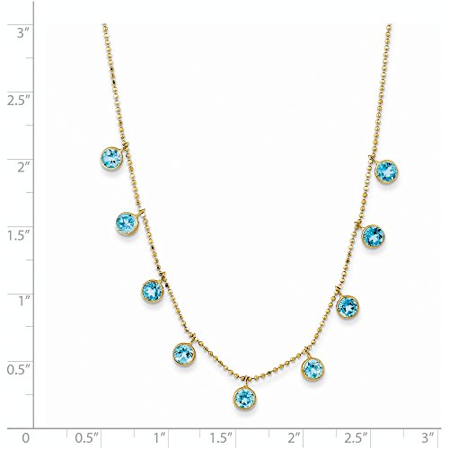 Solid 14K Yellow Gold Blue Simulated Topaz With 2In Ext. Necklace Chain (5Mm) #TOP1