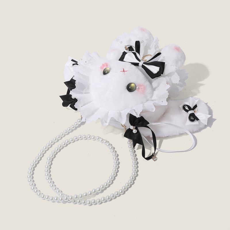 Image of Women Animal Teddy Bear Plush Backpack with Adjustable Straps (Kawaii Bunny Black)
