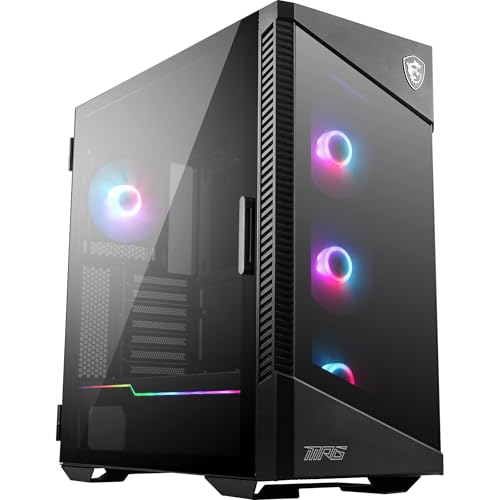 MSI MPG Velox 100R Mid-Tower PC-Gehäuse, geeignet für E-ATX Mainboards, Front aus gehärtetem Glas, 4X 120mm ARGB-Lüfter, Mystic Light, unterstützt 2X 360mm-Kühler & seitliche Lufteinlässe