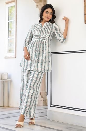 Image of Janasya Women's Pure Cotton Floral Printed Straight Co-ord Set
