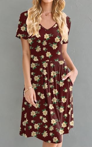Image of DB MOON Women Plus Size Dresses 2026 Summer Casual V Neck Short Sleeve Knee Length Dress with Pockets