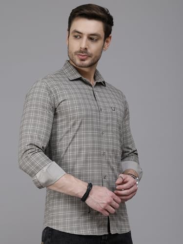 Image of Majestic Man Men Comfort Slim Fit Opaque Checked Cotton Casual Shirt