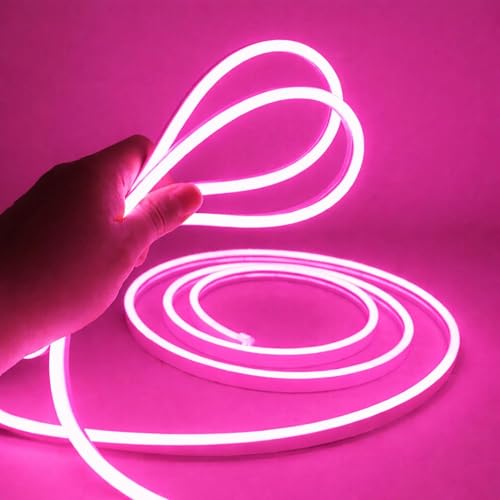 Image of NEWNESS Pink Neon LED Strip Light 13.2 Feet with Adapter | Flexible IP65 Waterproof Silicone Rope Light for Bedroom, Ceiling, Gaming Room, Party & Outdoor Decoration