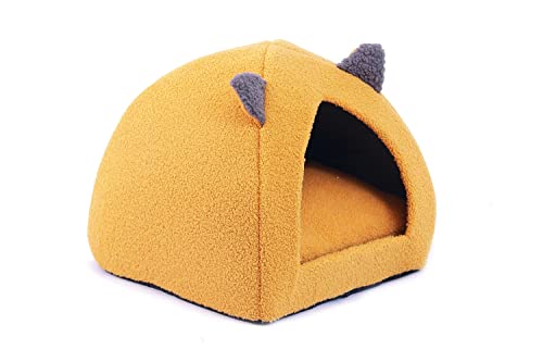 KARLEPET süß Katze-Katzenbett- Katzenhöhle- Katzenkorb- Haustierbett/ höhlenartiges Design/ super weich und warm/ waschbare Kissen/ ca 36x36x33 cm (Gelb) Cover