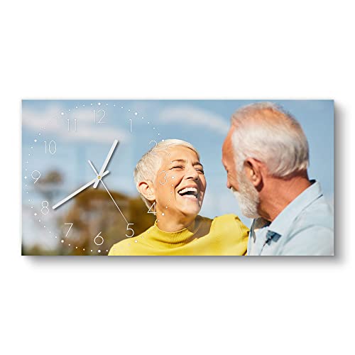 DEQORI Reloj de cristal personalizado con foto | vertical 60 x 30 cm, clásico, negro, imagen propia, reloj de diseño grande XXL de cristal, silencioso, reloj de pared para salón y cocina, moderno