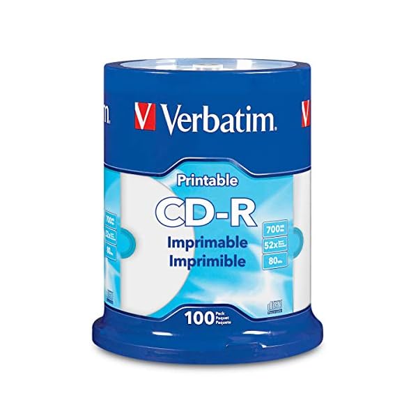 Verbatim 98493 CD-R 52x Cakebox (100 Stück) 700MB Inkjet Full Size Printable Surface, DataLife