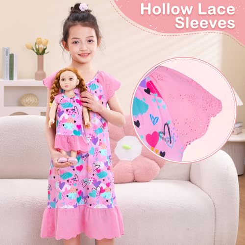 MHJY Girls Nightgowns Lace Girl and Doll Matching Pajamas Toddler Night Sleepwear Night Dress for Girls and 18" Dolls Clothes3