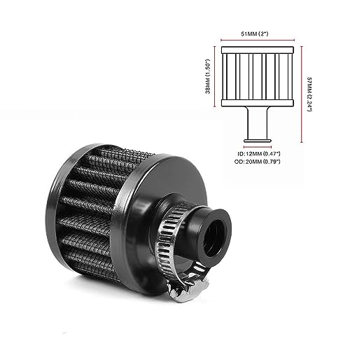 MUGE RACING 2Pcs Air Filter Cold Air Intake Filter Breather 12mm Valve Cover Breather Filter For Car and Motorcycle(Black) - Thumbnail 6